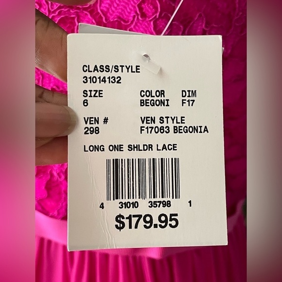 David’s Bridal Begonia Long One Shoulder Lace Prom Dress Size 6 Color Pink NWT - Picture 8 of 14